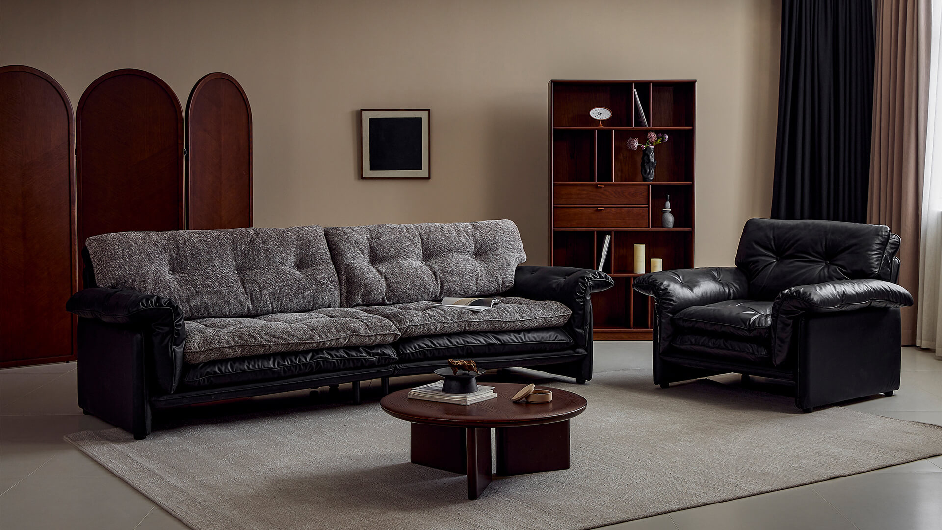 Sandwich leather and fabric sofa gradodesign